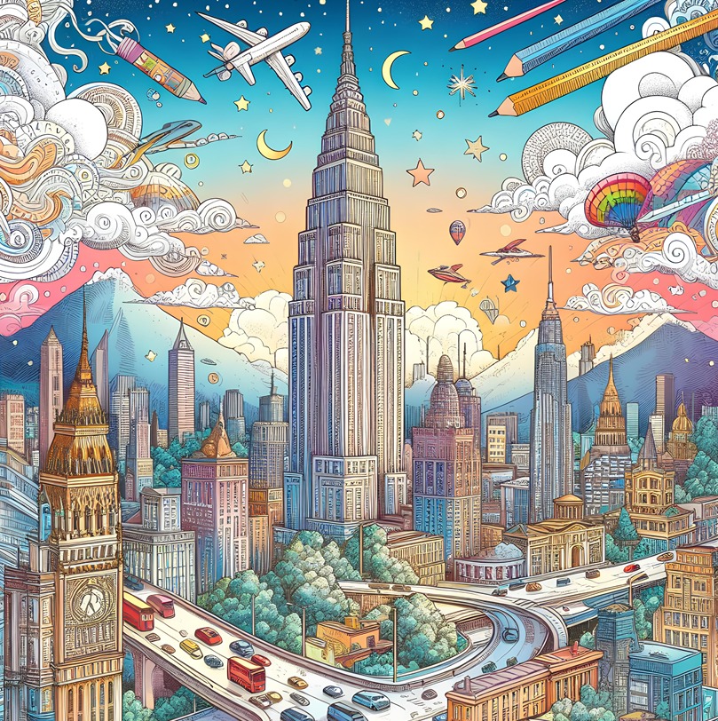 Colorful Cities and Urban Sketches: A Coloring Book of Cities and Scenes