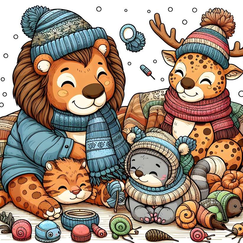 Winter Wonderland: A Coloring Book of cute Hibernating Animals with their families