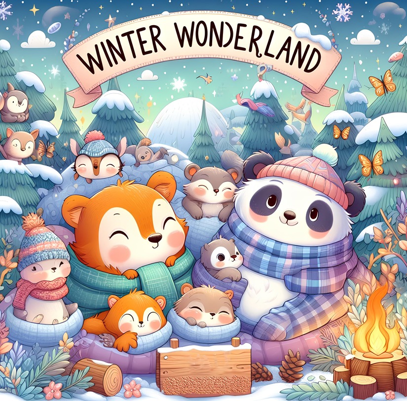 Winter Wonderland: A Coloring Book of cute Hibernating Animals with their families